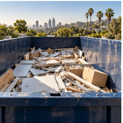Light demolition debris loaded below the rim of a large dumpster